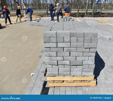 Wooden Pallet with Concrete Blocks on the Construction Site. Stock ...