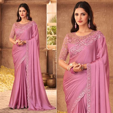 Baby Pink Floral Sequins Embroidered Art SIlk Saree