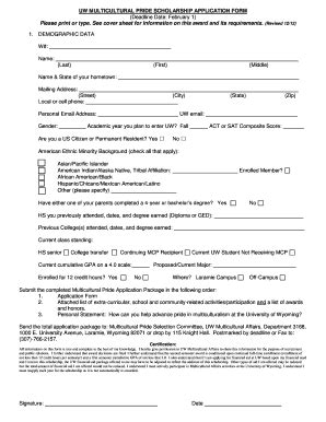 Fillable Online uwyo HEARST SCHOLARS AWARD TOTAL APPLICATION FORM Fax ...