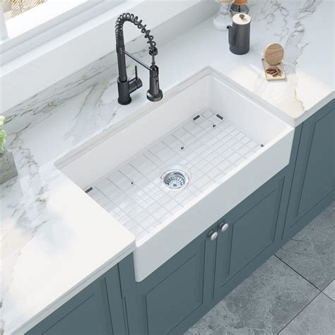 33" White Farmhouse Sink - Hercate 33 Inch White Fireclay Apron Front ...