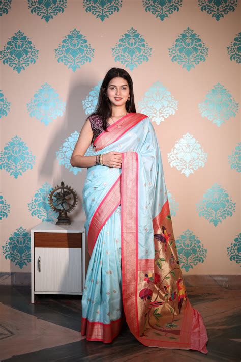 Women's Sky Blue Banarasi Silk Woven Saree – Trendia