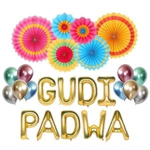 Happy Gudi Padwa Foil Balloons Combo for Marathi/Konkan New Year Party ...