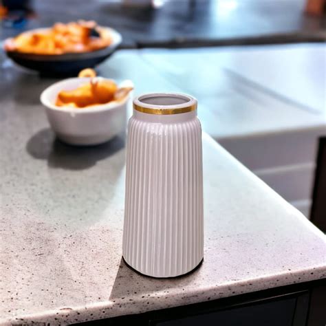 Buy Art Street Decorative Ceramic Flower Vase with Grooves, Modern ...