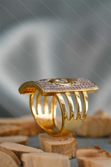 1 Gram Gold Plated Om with Diamond Glittering Design Ring for Men ...