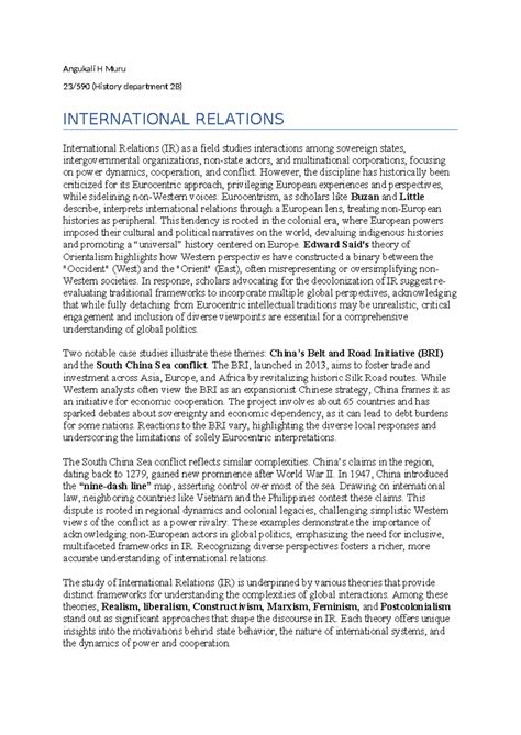 International Relations 1 - Angukali H Muru 23/590 (History department ...