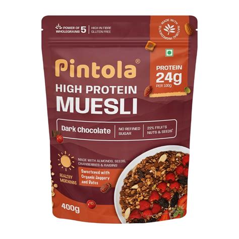 Pintola High Protein Muesli Dark Chocolate & Cranberry 400g, 24g ...