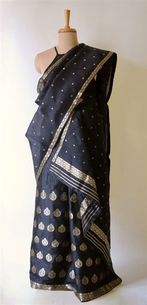 Black Handloom Mulberry Silk Mekhla Chador Set from Assam , India ...