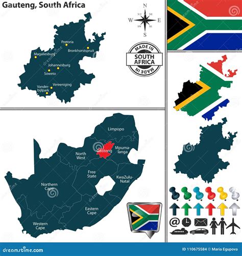 Map of Gauteng, South Africa Stock Vector - Illustration of flag ...
