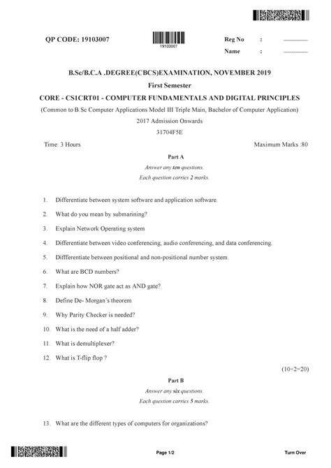 Computer Fundamentals and Digital Principles Nov 2019 - QP CODE ...