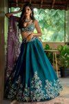 Buy Green Lehenga And Blouse Raw Silk Dupatta Floral Embroidered Bridal ...