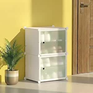 ALOXE DIY Foldable Shoe Rack | 4 Layer Plastic Shoes Rack with Door ...