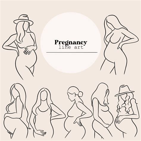 Pregnancy Line Art | Mother | Pregnant Belly | Baby Newborn | Birth | Midwife | Digital 15 File ...