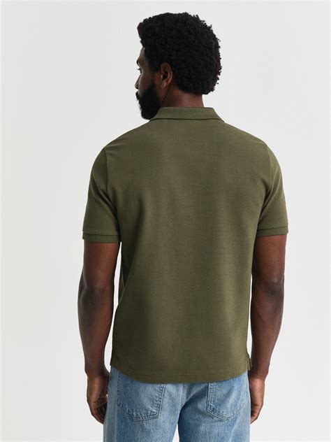 Shop Gant Men Green Solid Regular Fit Pure Cotton Polo T-Shirt Online