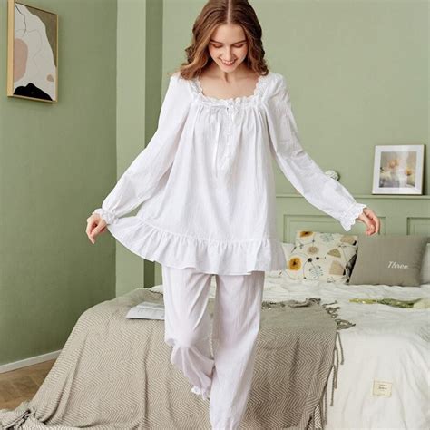 Victorian Cotton Pajama Set Women White Vintage Pajamas Lace - Etsy