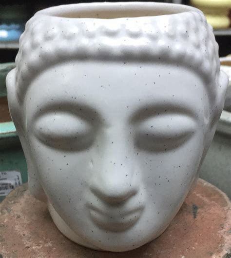 Shop Modern White with Black Dotted Buddha Face Ceramic Planter ...