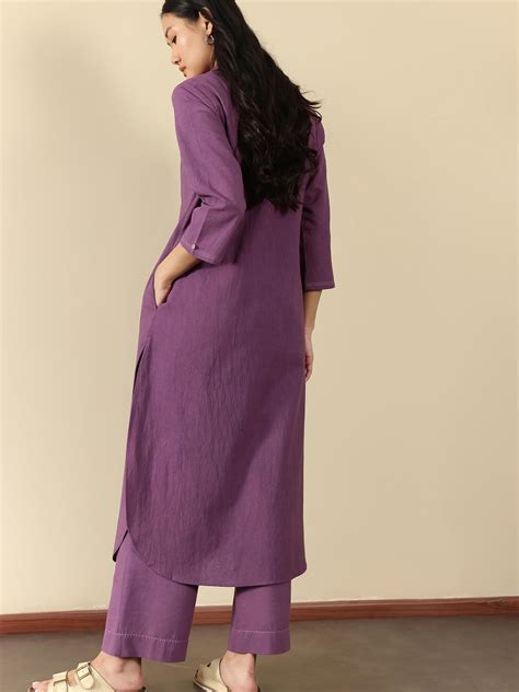 Buy Purple Linen Blend Solid A Online | Pink Fort