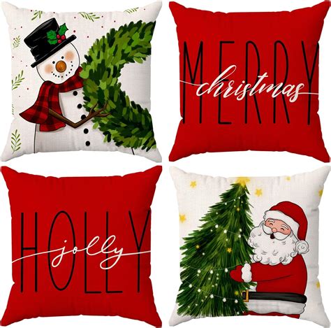 Amazon.com: Red Christmas Snowman Pillow Covers 18x18 Hello Winter ...