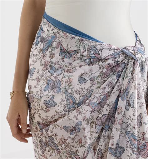 Toile de Jouy Papillon Sarong White and Blue Cotton | DIOR