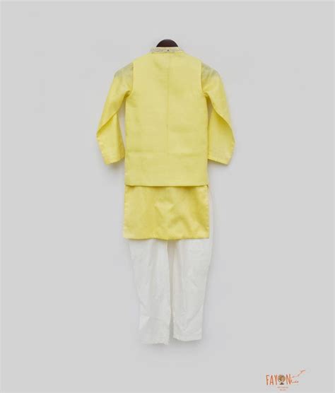 Shop Yellow Silk Embroidery Nehru Jacket with Kurta Chudidar for Boys ...