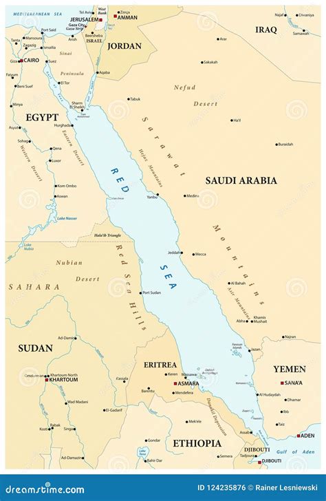 Mapa Del Mar Rojo Con Sus Países Vecinos Stock de ilustración ...