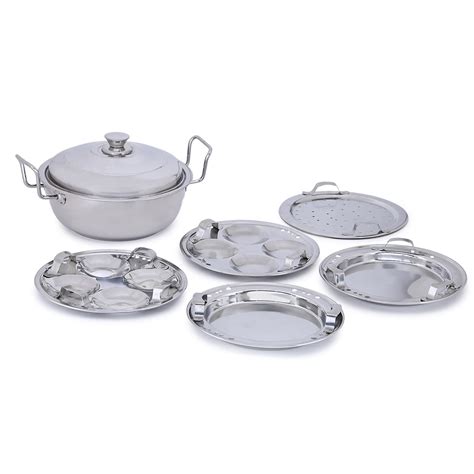 WayMore Multi Kadai 6 pcs Comes with Stainless Steel Lid, 2 Idli Plates ...