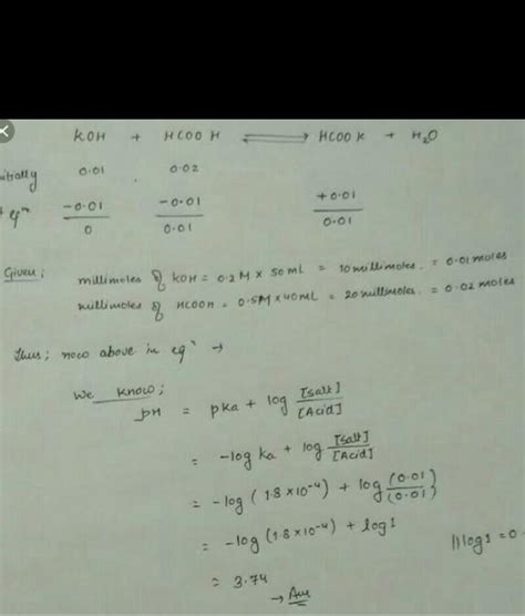 if 50ml of 0.2m koh is added to 40ml of 0.5 m hcooh the ph of solution ...