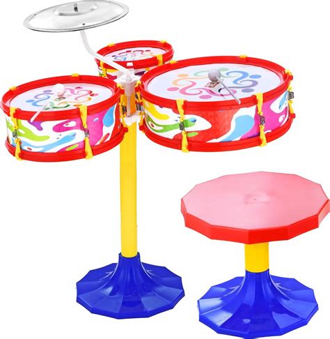 Drum Set for Kids Musical Rock Band Intruments with 3 Drums, 1 Dish, 1 ...