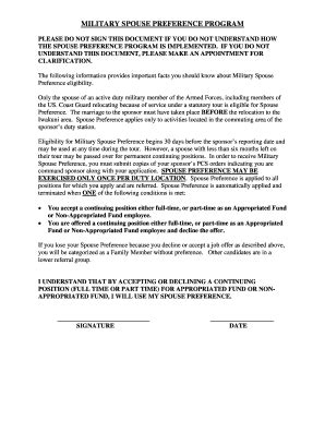 Military Spouse Preference Program Application - Blank Fillable ...