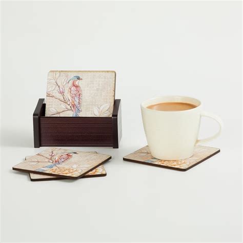 Buy Alora Moksha Set of 6 Wood Printed Coasters with Holder from Home ...