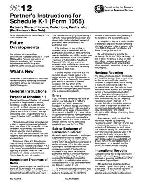 2012 Form IRS Instruction 1065 - Schedule K-1 - Blank Fillable Template ...
