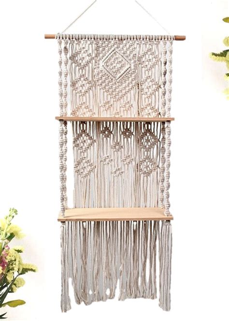 Get Geometric Knot Design Macrame Wall Hanging Wooden Shelf at ₹ 1199 ...