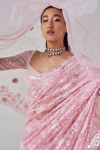 Buy Pink Modal, Kota Doria, Silk, Net Floral Cutwork Embroidered Saree ...