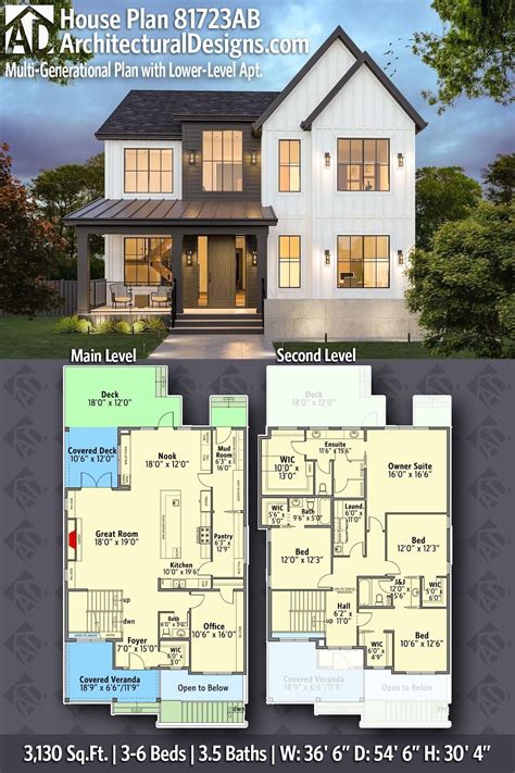 Plan 81723AB: Multi-Generational Modern Farmhouse with Lower-level ...