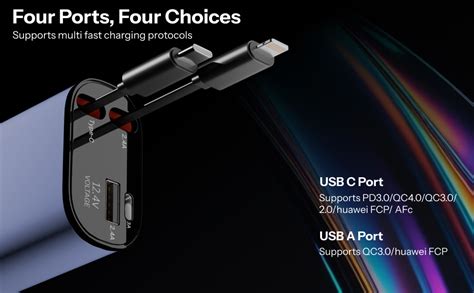 AILKIN 120W 4 in 1 Retractable Car Charger,Fast Car Phone Charger ...