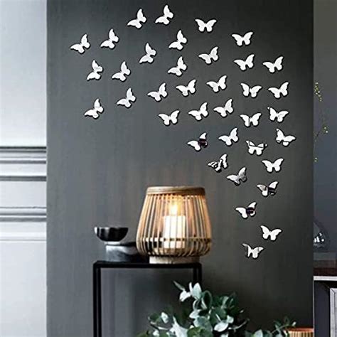 Bikri Kendra - Butterfly 40 Silver Decorative Mirror Stickers for Wall ...