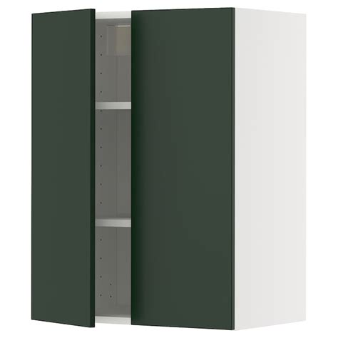 METOD wall cabinet with shelves/2 doors, white/Havstorp deep green ...