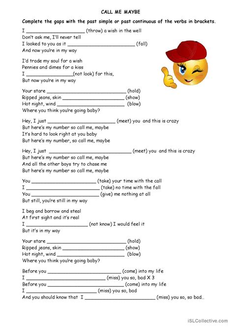 Call me Maybe warmer, filler, cooler: Español ELE hojas de trabajo pdf ...