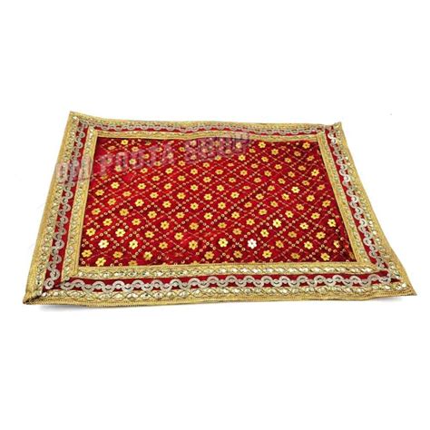 Floral Embroidered Red Velvet Pooja Aasan @ best price