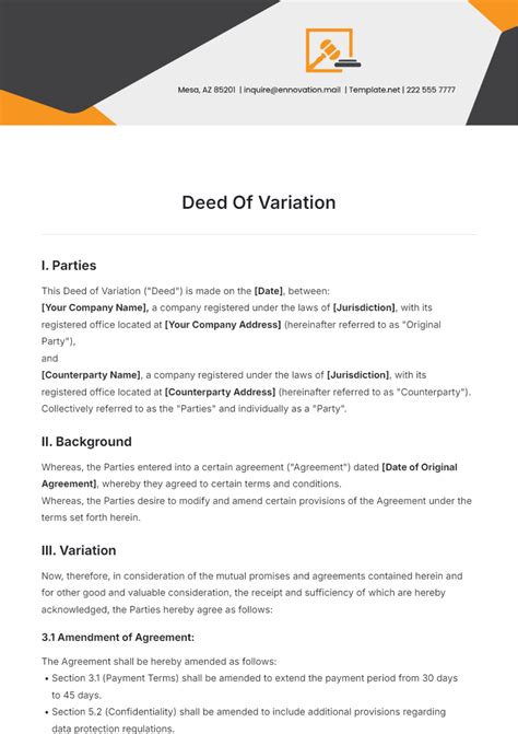 Free Deed Of Variation Will Template to Edit Online