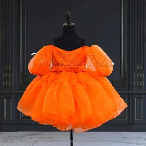 Orange Organza Birthday Frock for Baby Girls