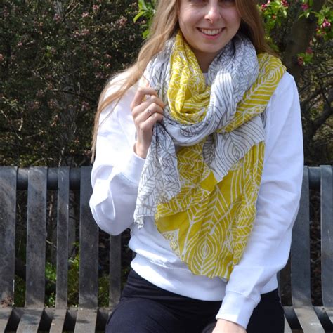 Buy Lightweight Leaf Pattern Mustard and White Scarf Online in India - Etsy