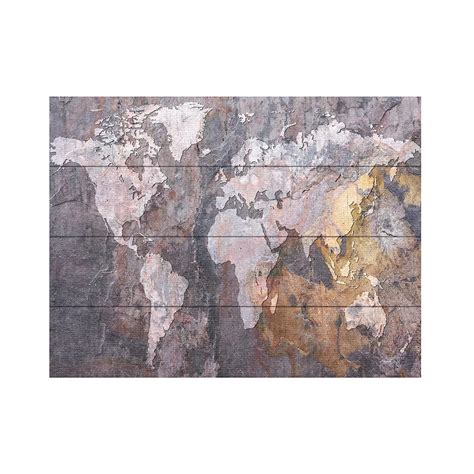 Trademark Fine Art Michael Tompsett 'World Map - Rock' Wood Slat Art
