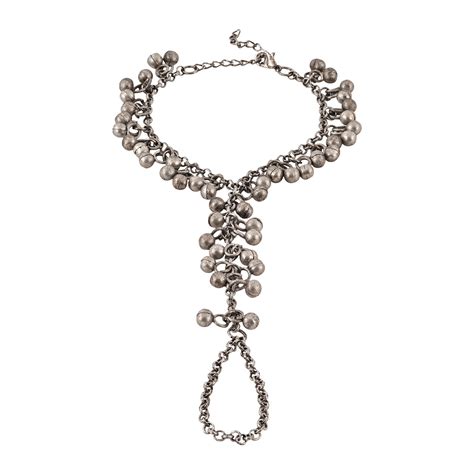 Shop Teejh Silver Oxidised Ghungroo Haath Phool For Women