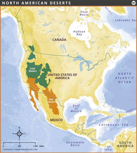 Map of North American Deserts - Hot and Cold Desert Regions