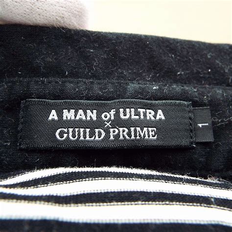 【肩幅41cm】【胸ポケット】A MAN of ULTRA × GUILD PRIME ギルドプライム ボーダー ボタンダウン 半袖ポロシャツ ...