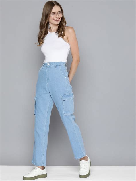 Mast & Harbour Women Straight Fit Cargo Style Light Fade Stretchable ...