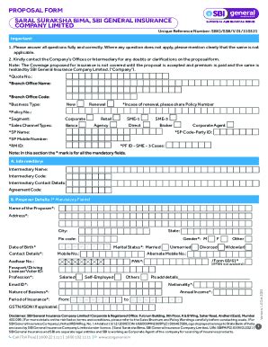 Fillable Online Saral Suraksha Bima Proposal Form Fax Email Print ...