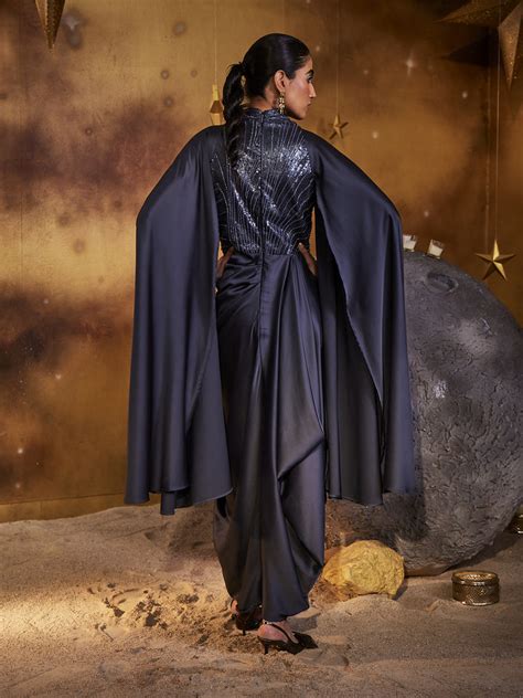 Buy Grey Moonlit Gown for Women | Ladies Satin Partywear at House of Fett