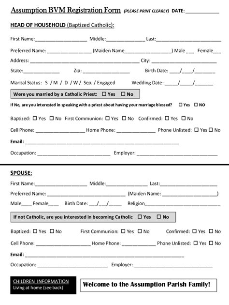 Fillable Online Infant BaptismFF Registration - Our Lady of the ...