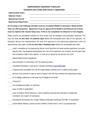 Fillable Online OBSERVERSHIP AGREEMENT CHECKLIST: STUDENTS AND ... Fax ...